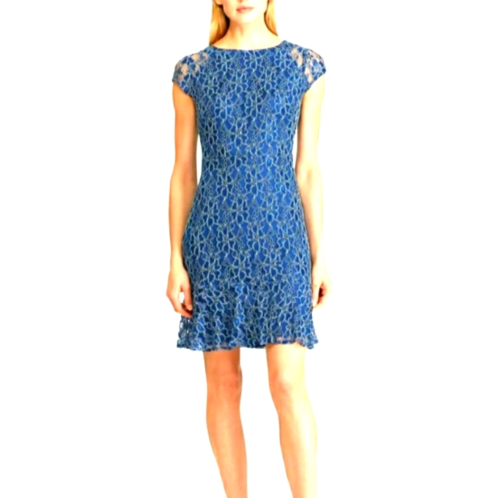American Living blue midi floral lace dress size small A-line 100% nylon 💙💙